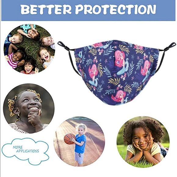 4-Pack Kids Face Masks – Dinosaur, Unicorn, Princess & Mermaid Prints, NWT - Picture 4 of 7